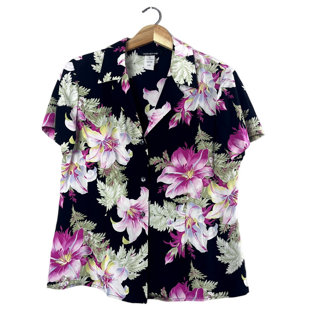 Women's Vintage Floral Jones New York Button Front Blouse  10